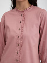Solid Linen Blend Collared Top - Pink