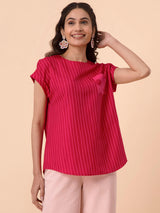 Striped Round Neck Top - Pink and Red
