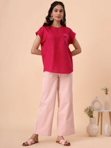 Striped Round Neck Top - Pink and Red