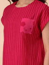 Striped Round Neck Top - Pink and Red