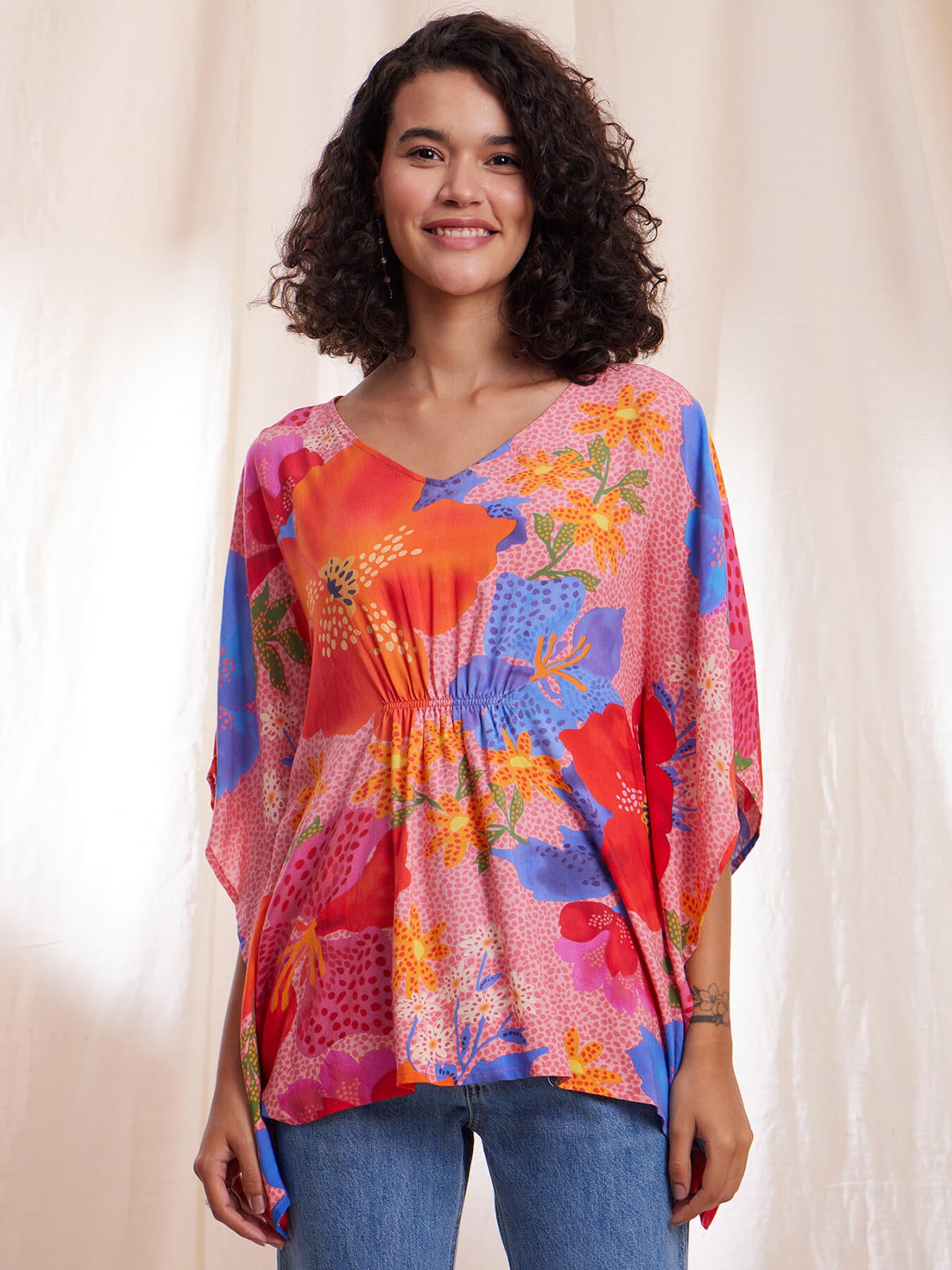 Floral Kaftan Style Top - Multicolour
