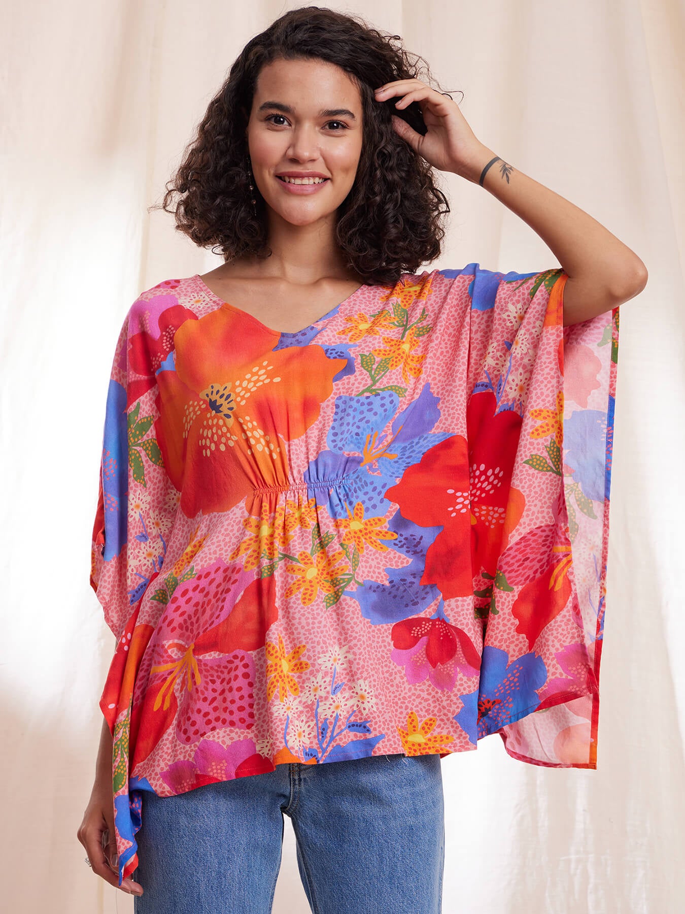 Floral Kaftan Style Top - Multicolour