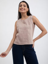 Linen Blend Sleeveless Top - Beige