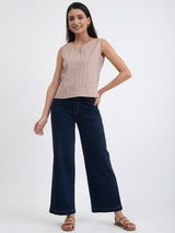 Linen Blend Sleeveless Top - Beige