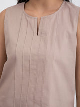 Linen Blend Sleeveless Top - Beige