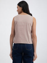 Linen Blend Sleeveless Top - Beige