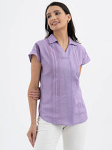 Cotton Shirt Collar Top - Lilac
