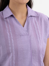 Cotton Shirt Collar Top - Lilac