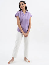 Cotton Shirt Collar Top - Lilac