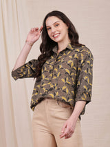 Cotton Dabu Floral Shirt - Brown