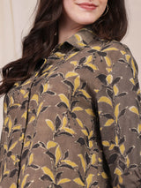 Cotton Dabu Floral Shirt - Brown