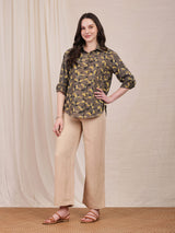 Cotton Dabu Floral Shirt - Brown