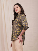 Cotton Dabu Floral Shirt - Brown