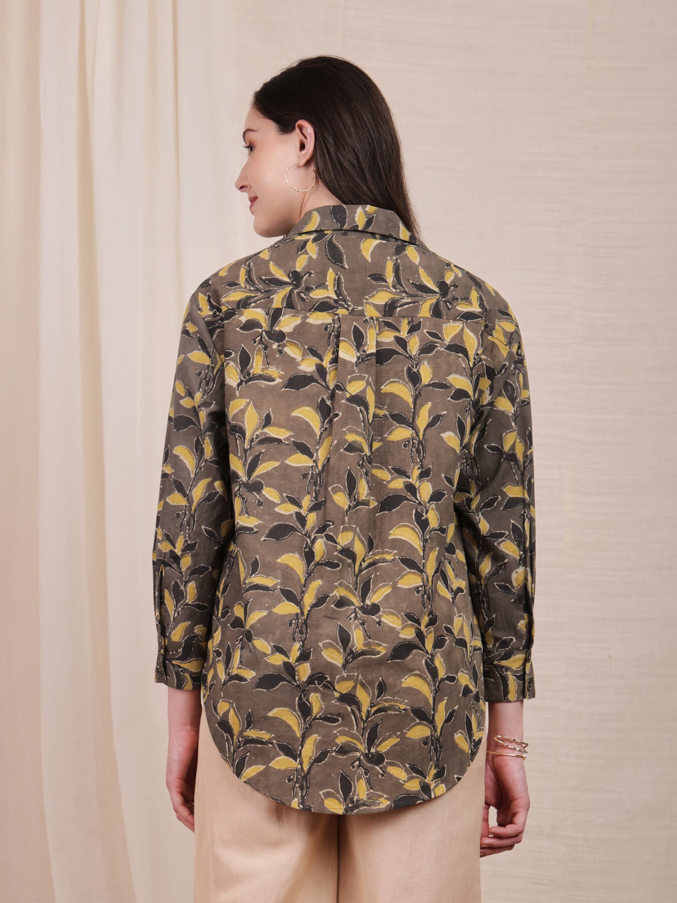 Cotton Dabu Floral Shirt - Brown