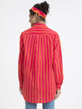 Cotton Poplin Shirt Collar Top - Pink & Orange