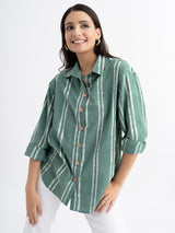 Cotton Dabu Handblock Printed Shirt - Green