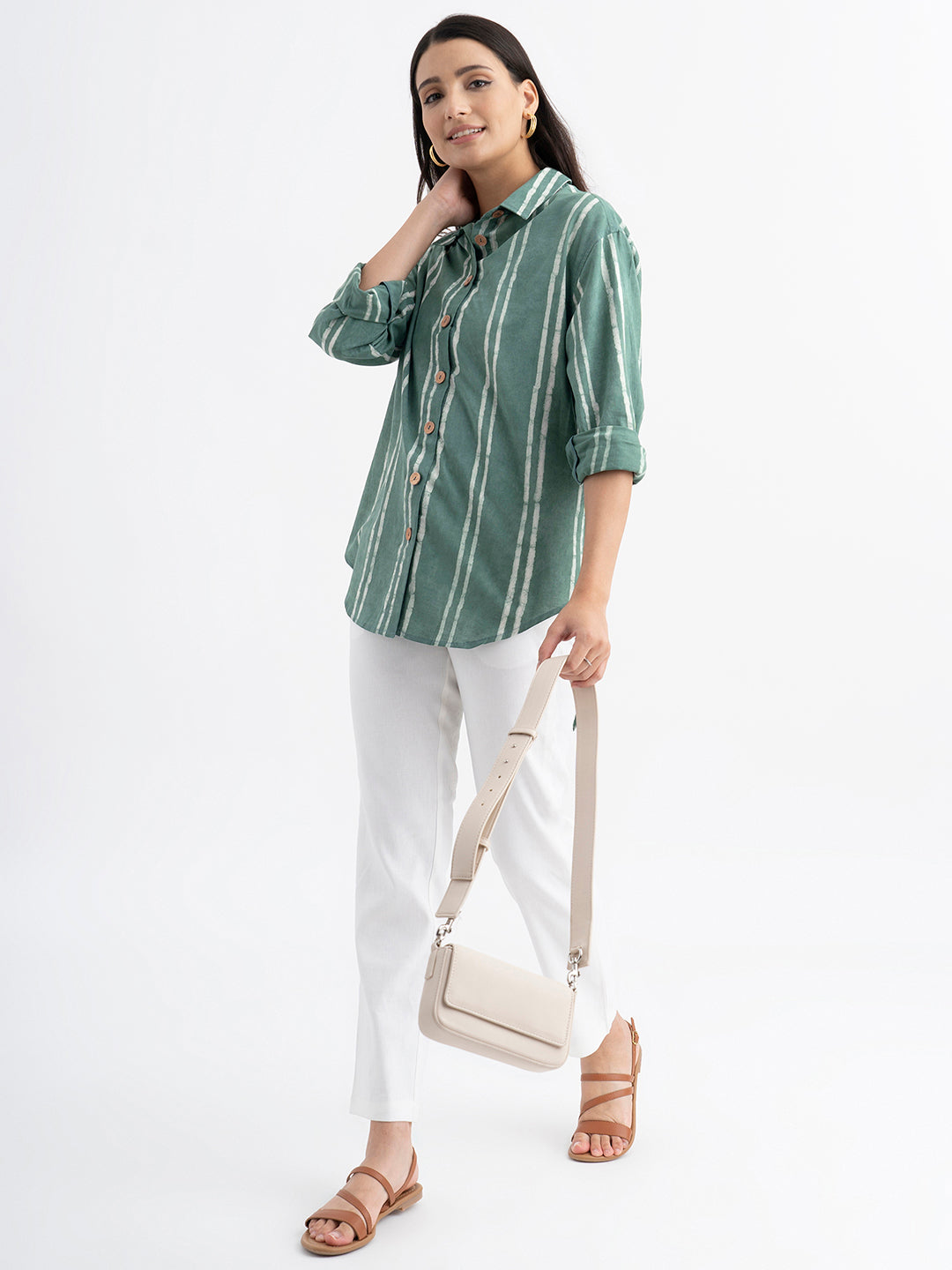 Cotton Dabu Handblock Printed Shirt - Green