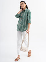 Cotton Dabu Handblock Printed Shirt - Green