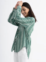 Cotton Dabu Handblock Printed Shirt - Green
