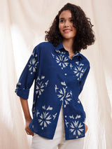 Cotton Dabu Handblock Shirt - Indigo