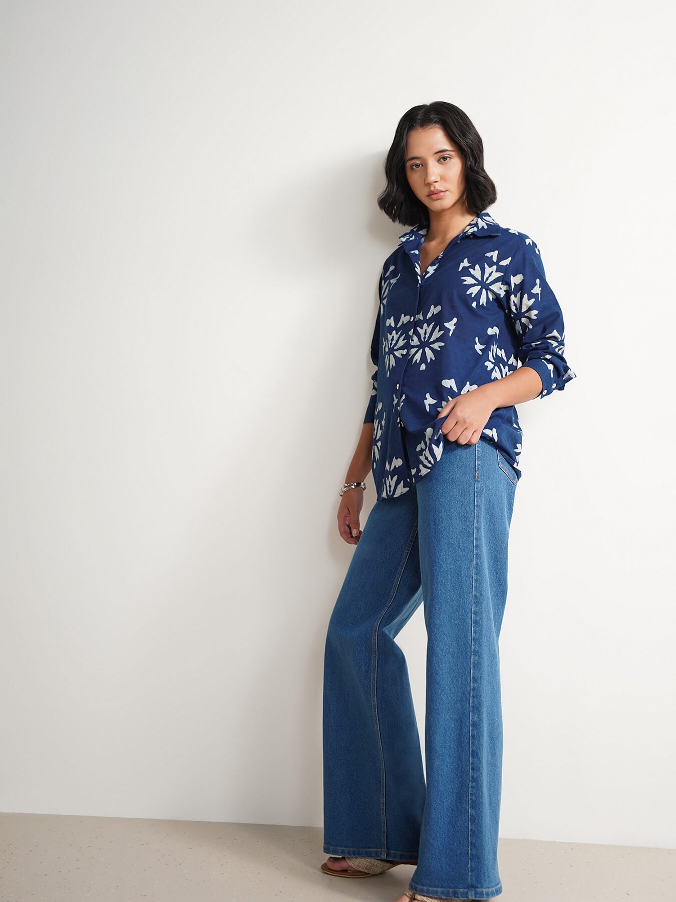 Cotton Dabu Handblock Shirt - Indigo