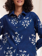 Cotton Dabu Handblock Shirt - Indigo