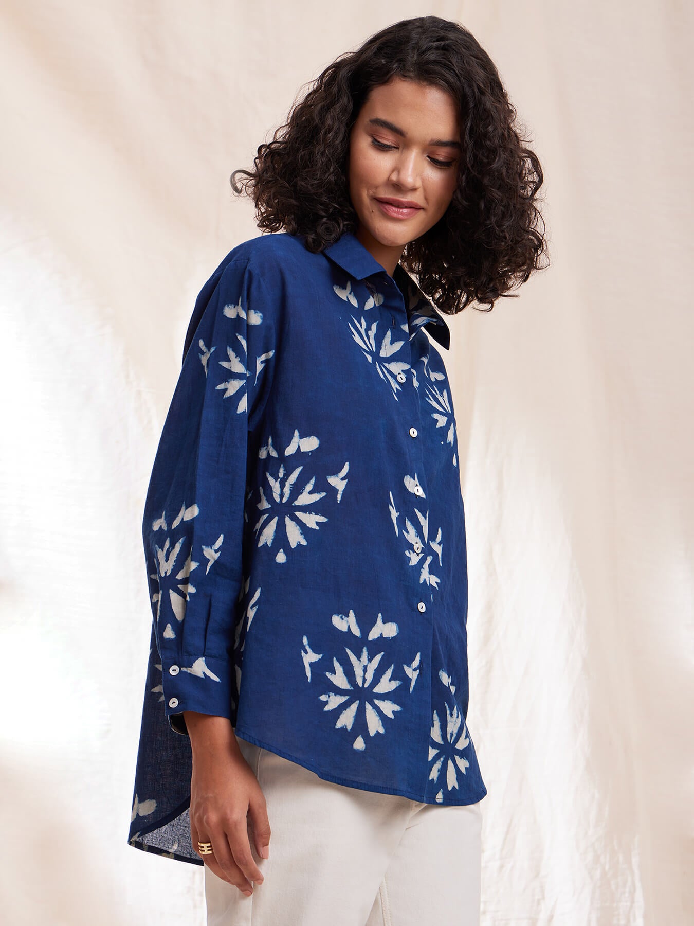 Cotton Dabu Handblock Shirt - Indigo