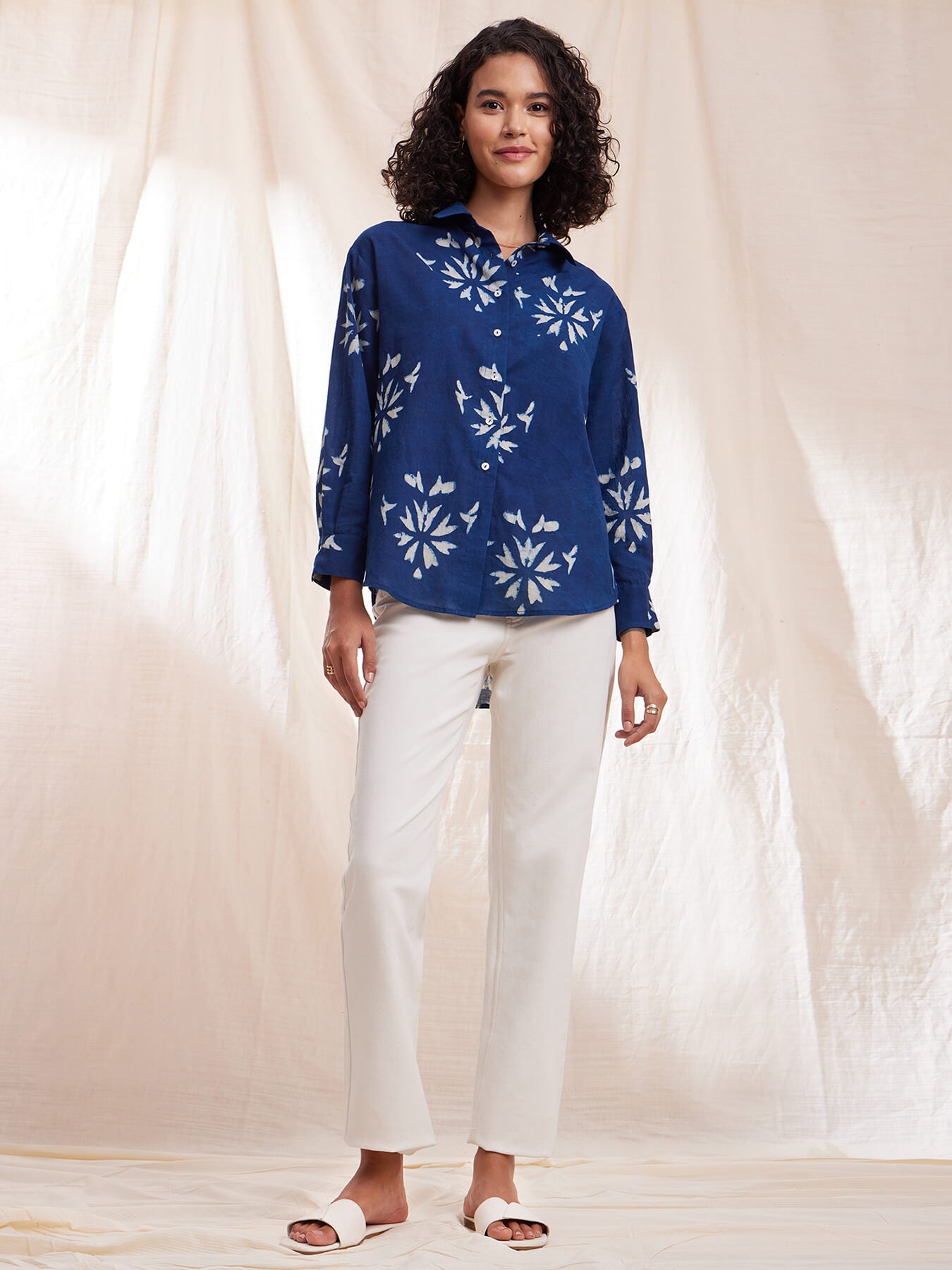 Cotton Dabu Handblock Shirt - Indigo