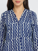 Cotton Dabu Chevron Print Top - Indigo