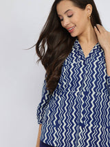 Cotton Dabu Chevron Print Top - Indigo