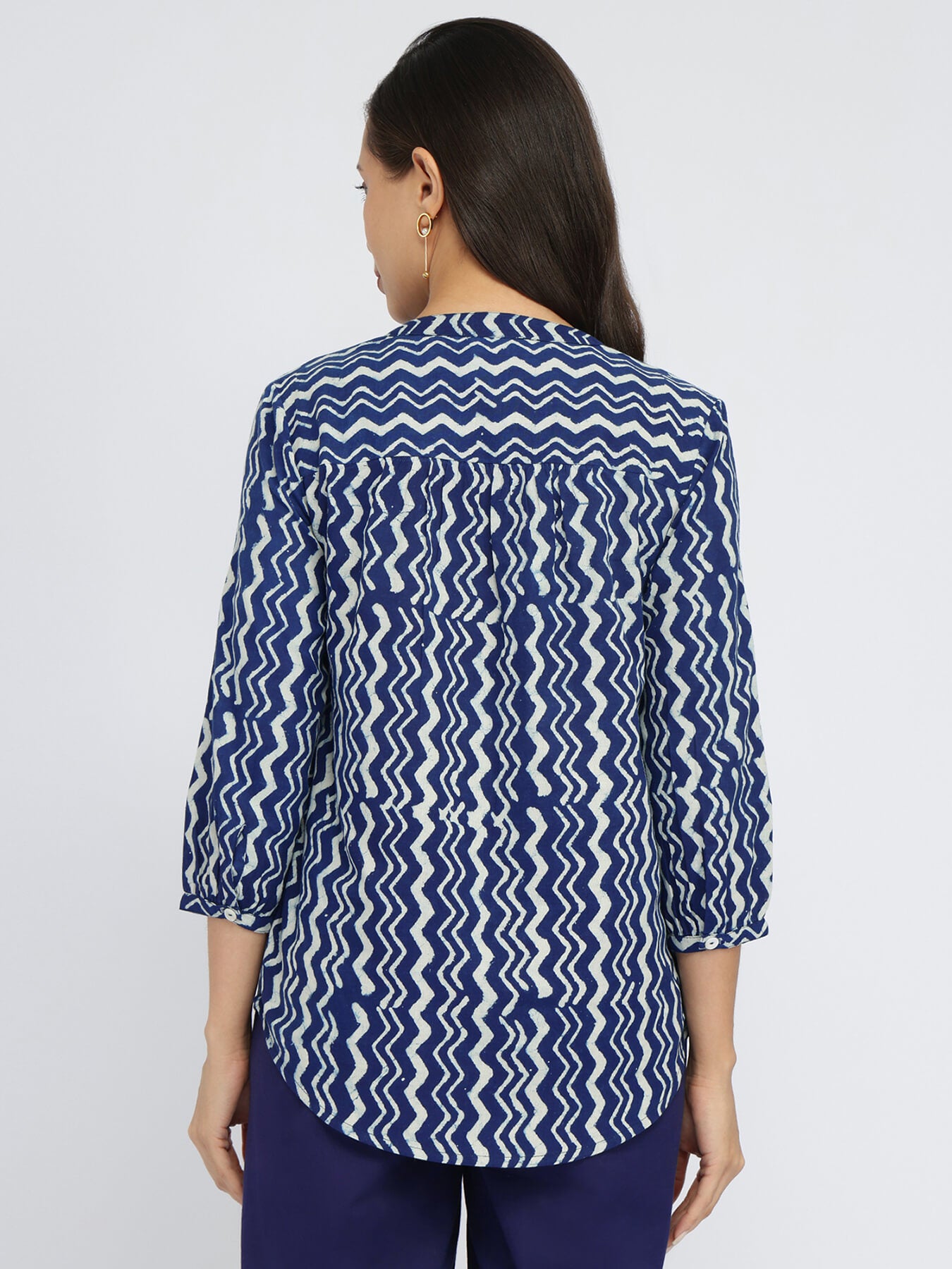 Cotton Dabu Chevron Print Top - Indigo