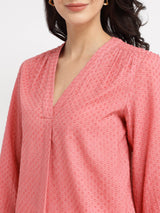 Cotton Woven Design Top - Pink