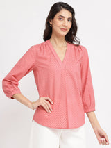 Cotton Woven Design Top - Pink