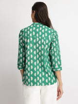 Cotton Dabu Handblock Moon Polka Top - Green