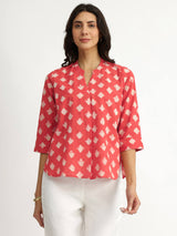 Cotton Dabu Geometric Print Top - Peach