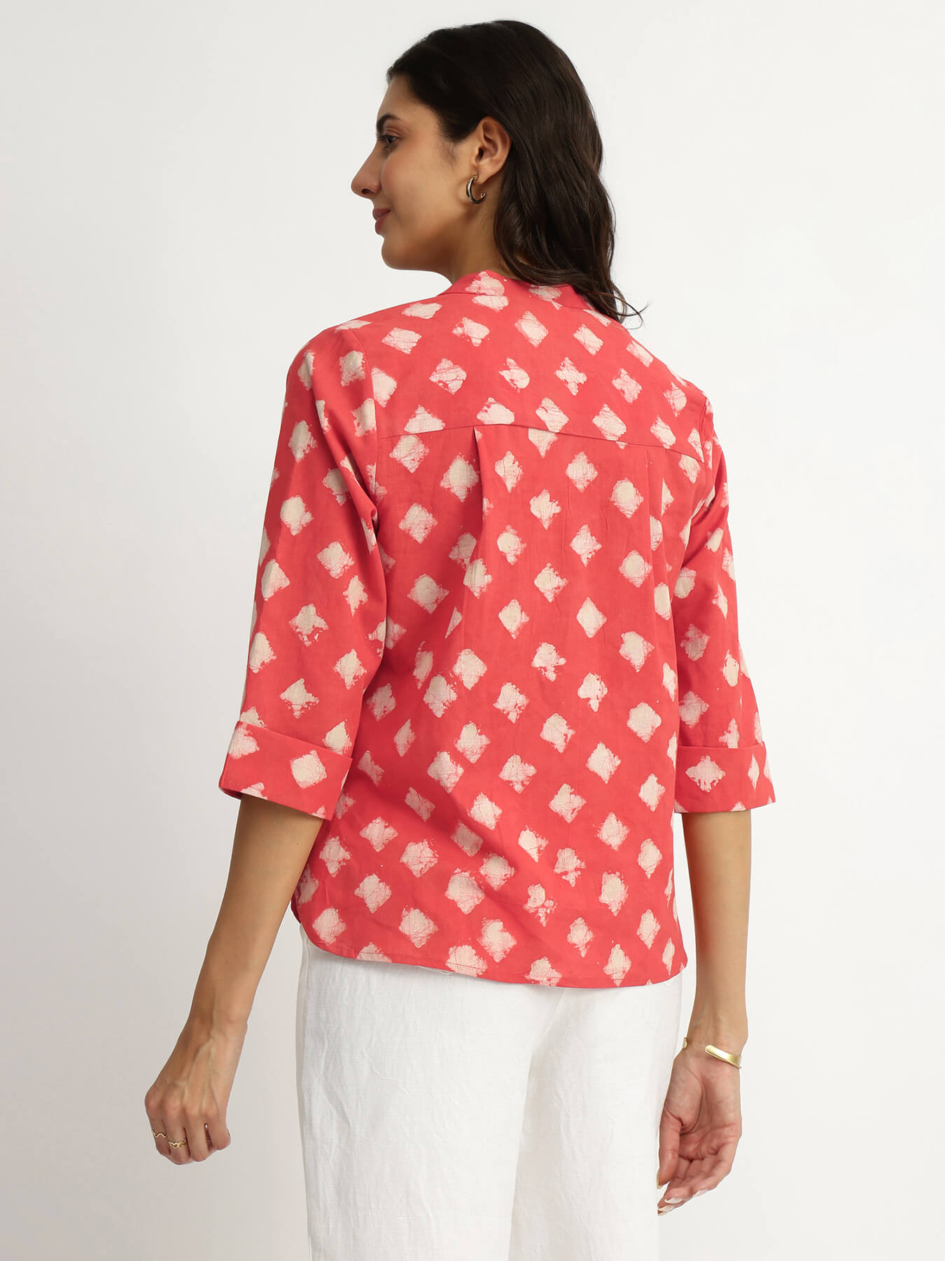 Cotton Dabu Geometric Print Top - Peach
