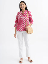 Cotton Dabu Handblock Polka Printed Shirt - Pink