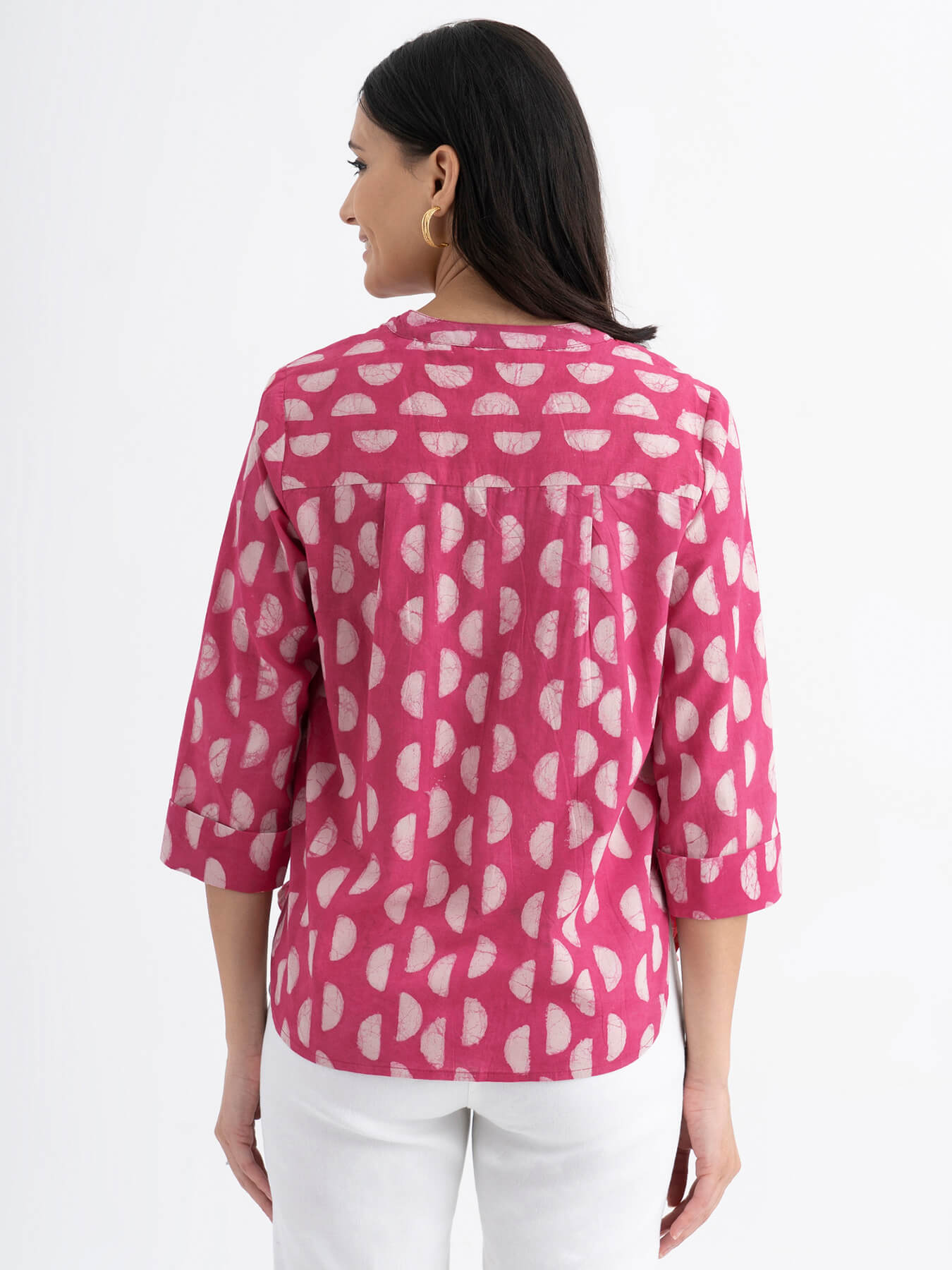 Cotton Dabu Handblock Polka Printed Shirt - Pink