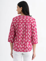 Cotton Dabu Handblock Polka Printed Shirt - Pink