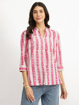Cotton Dabu Striped Top - Pink
