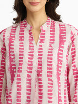Cotton Dabu Striped Top - Pink