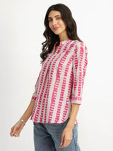 Cotton Dabu Striped Top - Pink