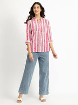 Cotton Dabu Striped Top - Pink