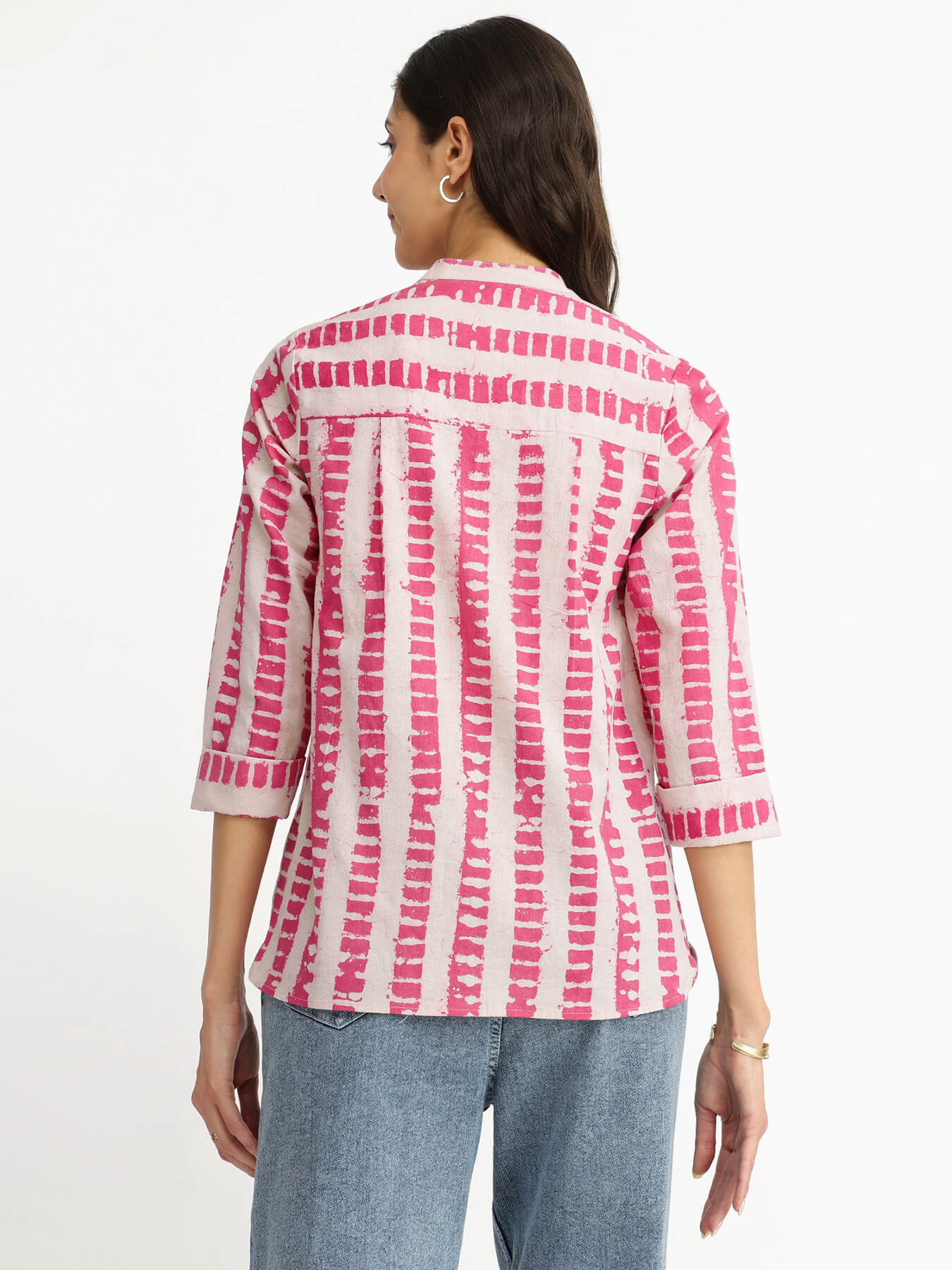 Cotton Dabu Striped Top - Pink