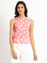 Cotton Polka Sleeveless Top - Peach