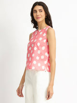 Cotton Polka Sleeveless Top - Peach