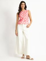 Cotton Polka Sleeveless Top - Peach