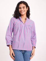 Cotton Stripe Play Tie up Top - Pink & Blue