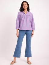 Cotton Stripe Play Tie up Top - Pink & Blue