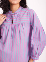 Cotton Stripe Play Tie up Top - Pink & Blue